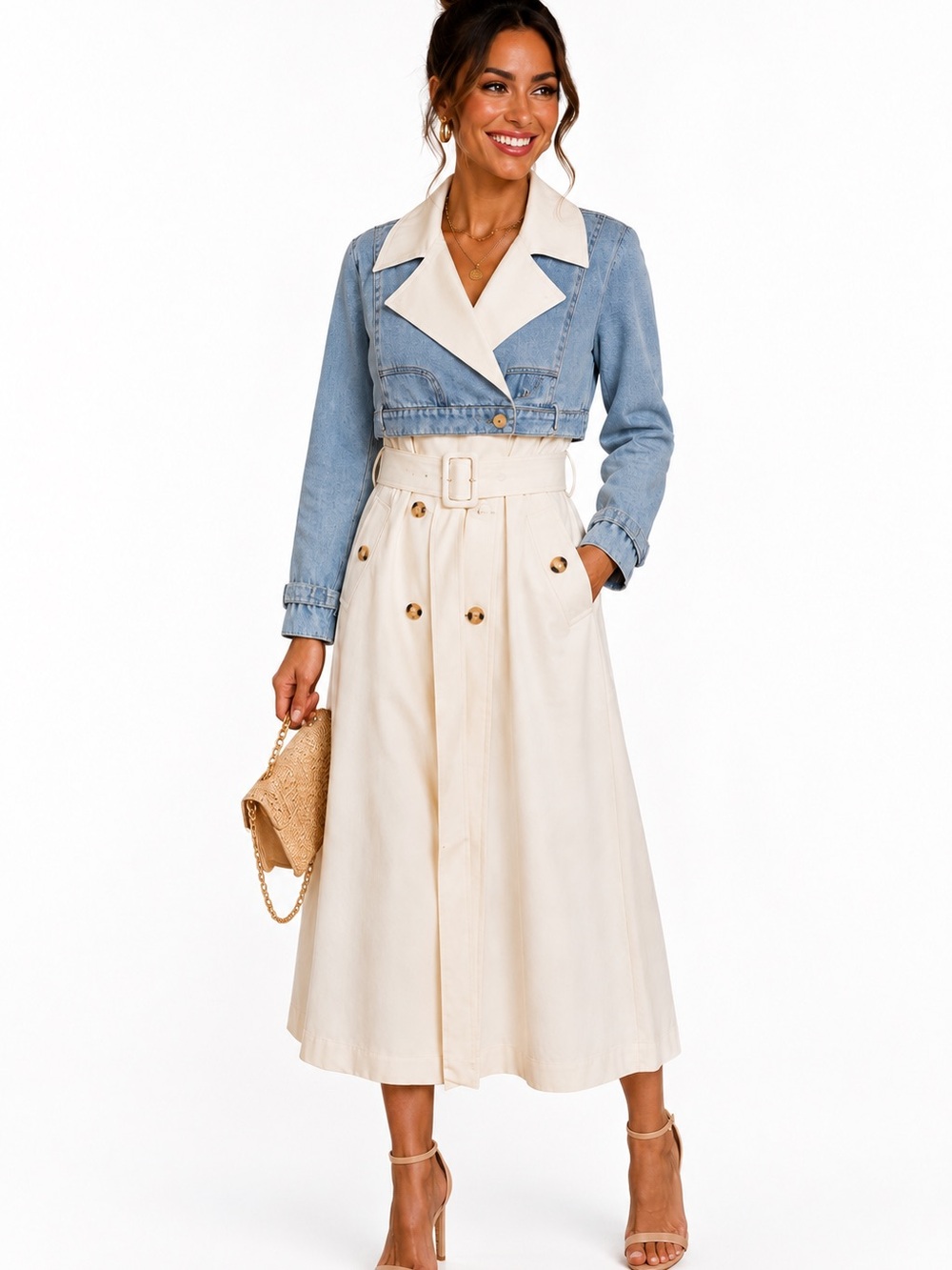 Denim Deconstructed Coat With Contrast